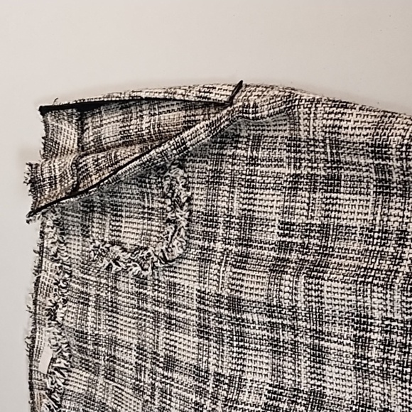 Zara 8 Textured Raw Fringe Edged Trouser Pants Boot Cut Glen Plaid Black Cream - Picture 4 of 10